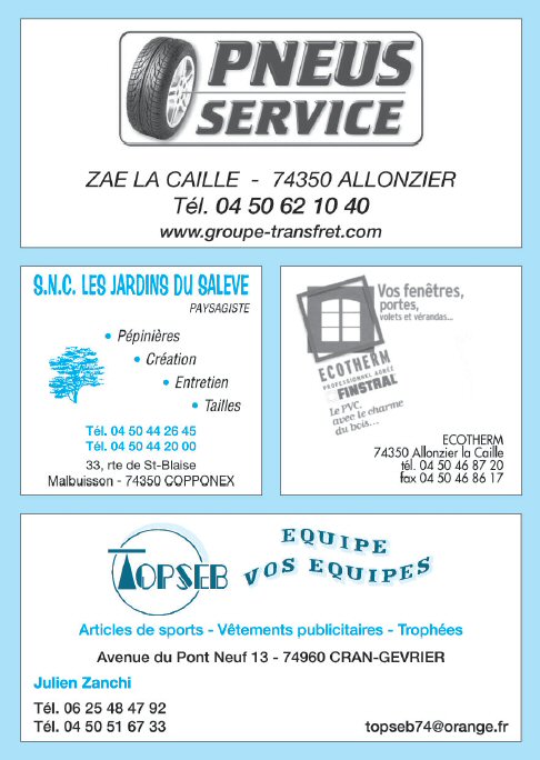 Pneus Service 74350 Allonzier  Les jardins du saleve 74350 Copponex  Ecotherm 74350 Allonzier  Topseb 74960 Cran Gevrier